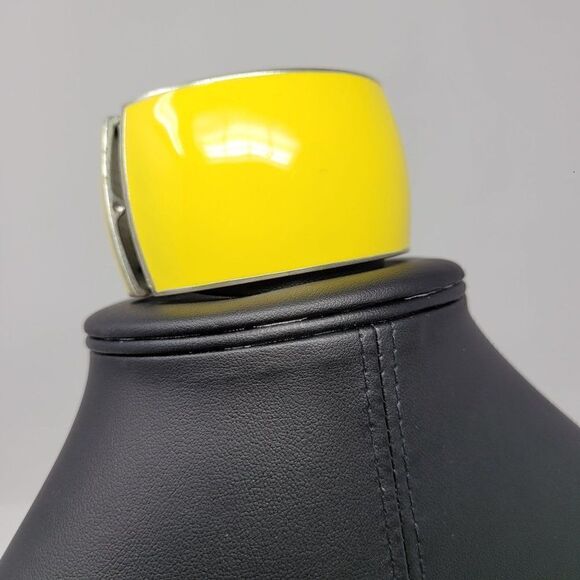 Clamp Cuff Bangle Thick Chunky Yellow Enameled Rhinestone Flower Statement - Picture 6 of 11